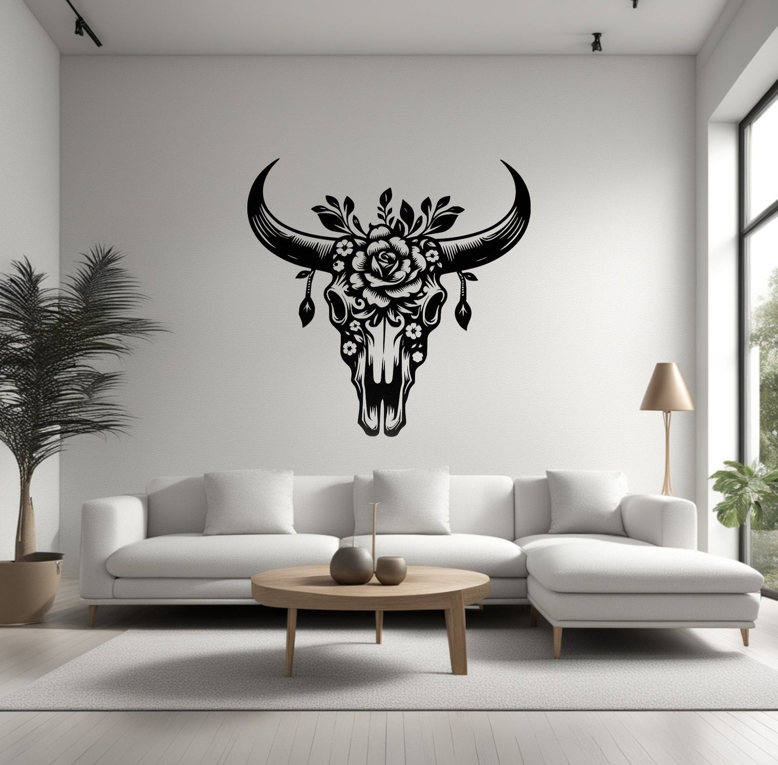 Crâne de taureau avec fleurs