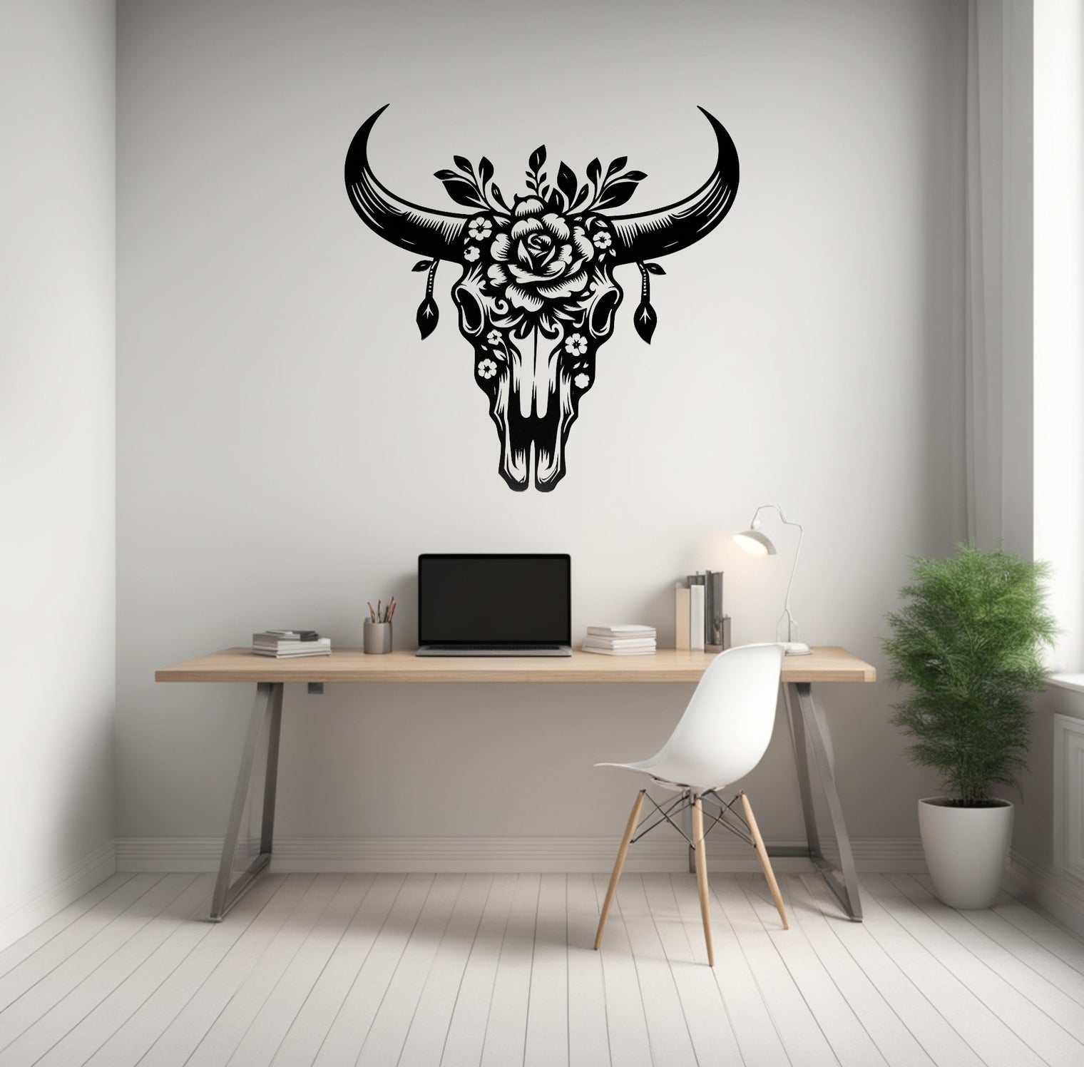 Crâne de taureau avec fleurs