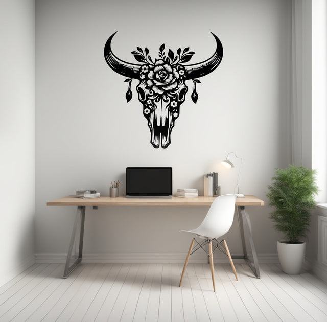 Crâne de taureau avec fleurs