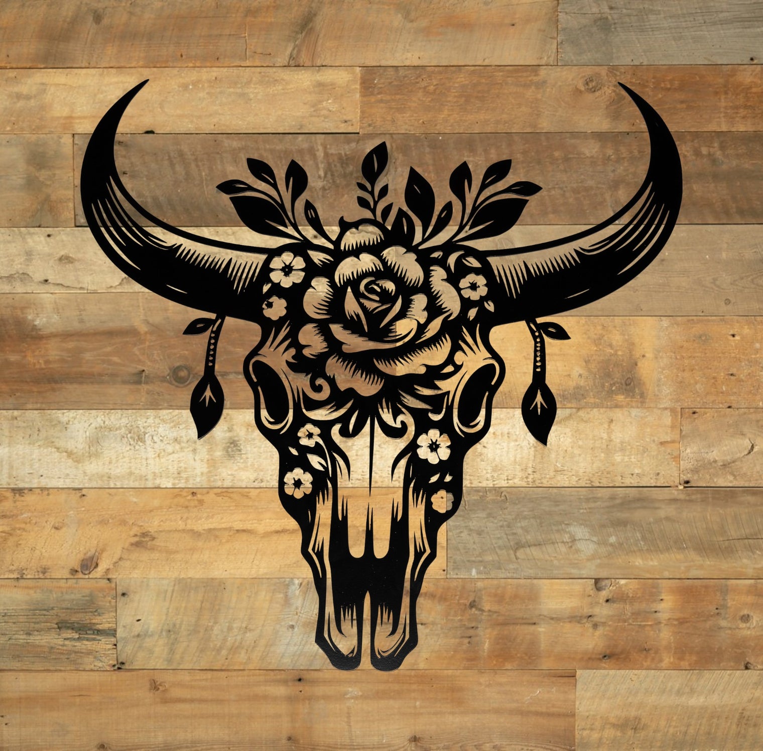 Crâne de taureau avec fleurs