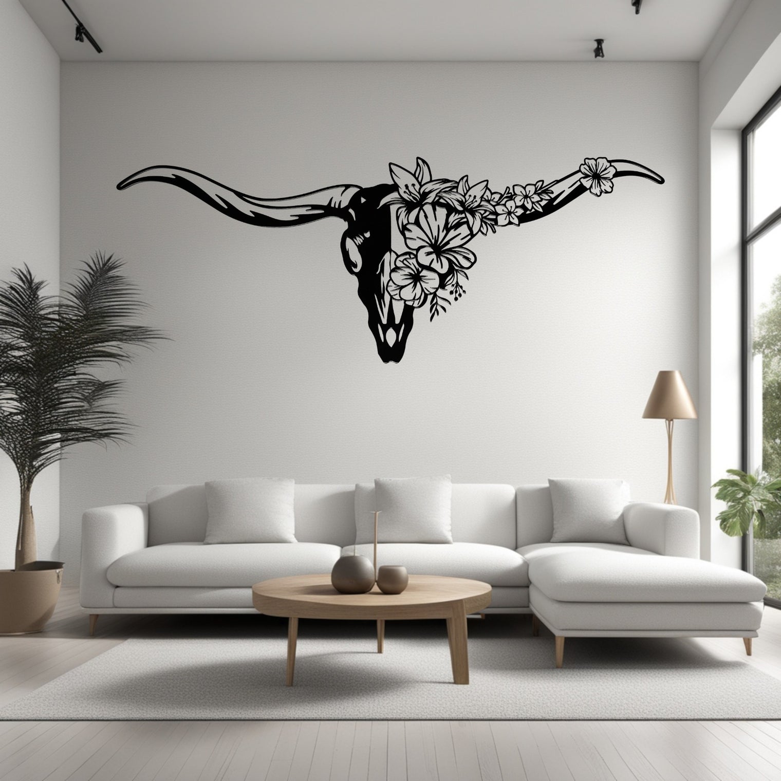 Crâne de vache avec fleurs