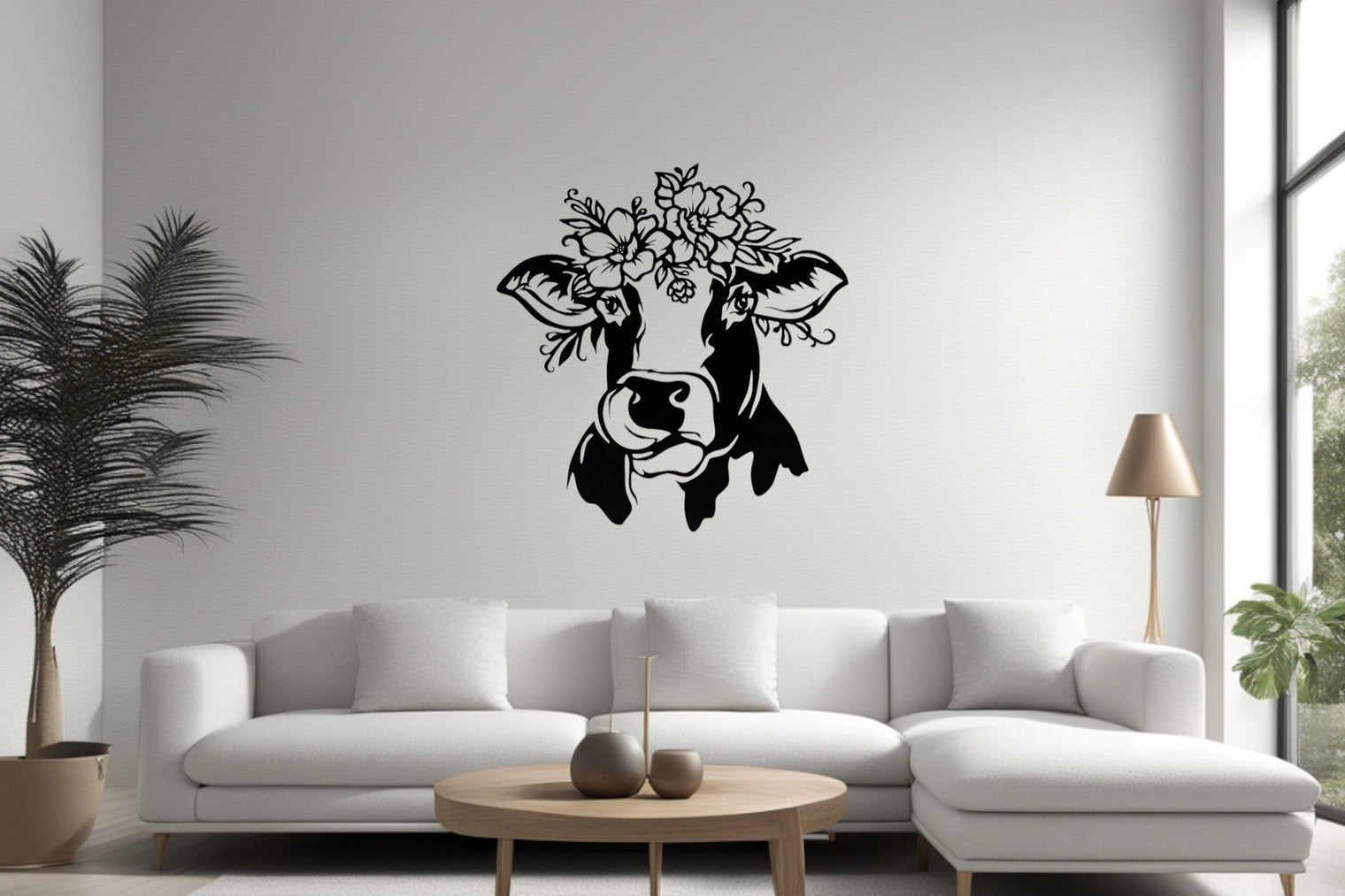 Vache avec fleurs
