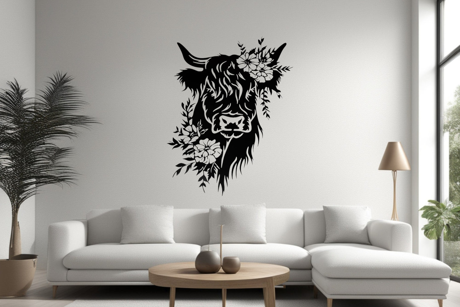 Vache highland avec fleurs